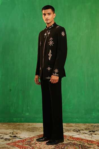 Buy_Ahi Clothing_Black Suiting Zari Zardozi Motif Embroidered Bandhgala Co-ord Set 