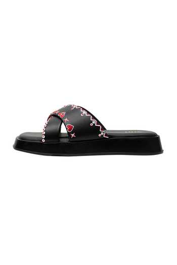 House Of Vitti India_Black Crush Codes Cushioned Flat Sliders _Online_at_Aza_Fashions