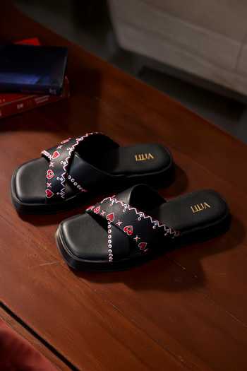 House Of Vitti India Crush Codes Cushioned Flat Sliders 