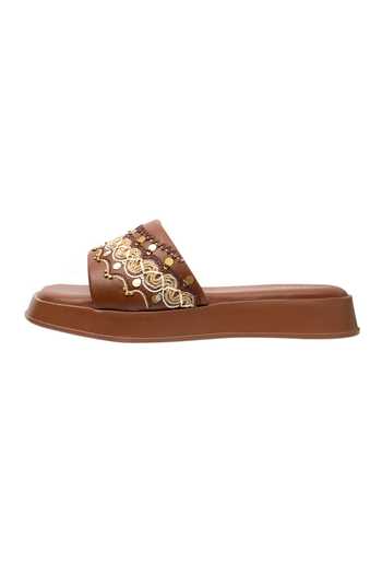House Of Vitti India_Brown Tan-tastic Cushioned Flat Sliders _Online_at_Aza_Fashions