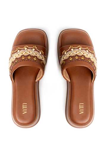 Buy_House Of Vitti India_Brown Tan-tastic Cushioned Flat Sliders _Online_at_Aza_Fashions