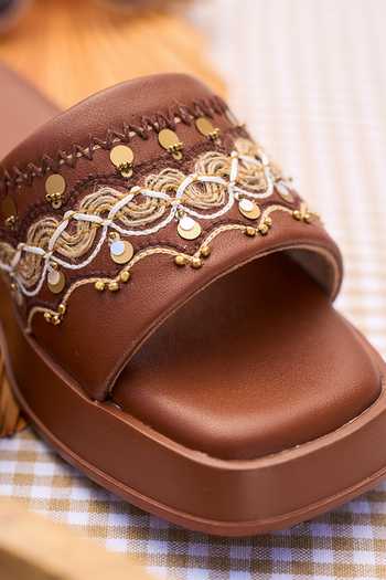 House Of Vitti India_Brown Tan-tastic Cushioned Flat Sliders _at_Aza_Fashions