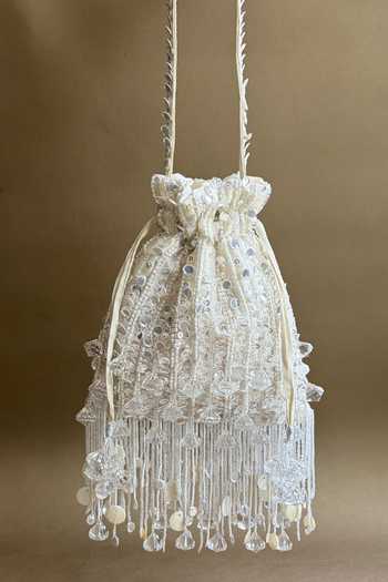 Plode_White Sequins, Beads, Pearls, Tassels Pataka Embellished Potli Bag _Online_at_Aza_Fashions