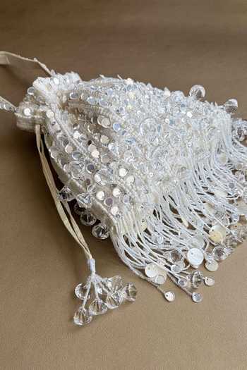 Buy_Plode_White Sequins, Beads, Pearls, Tassels Pataka Embellished Potli Bag 