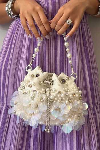 Buy_Plode_White Cloud Embellished Bucket Bag _Online_at_Aza_Fashions