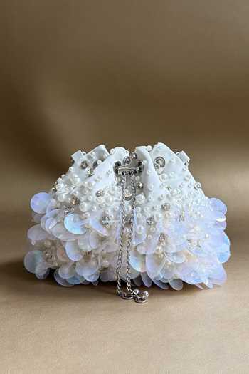 Plode_White Cloud Embellished Bucket Bag _at_Aza_Fashions