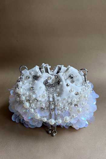 Buy_Plode_White Cloud Embellished Bucket Bag 