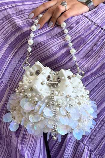 Shop_Plode_White Cloud Embellished Bucket Bag 