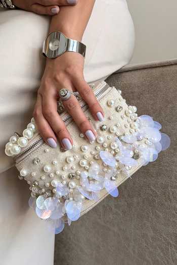 Buy_Plode_Beige Jute Embellished Structured Vanity Bag _Online_at_Aza_Fashions