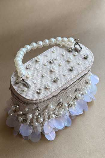 Plode_Beige Jute Embellished Structured Vanity Bag _at_Aza_Fashions