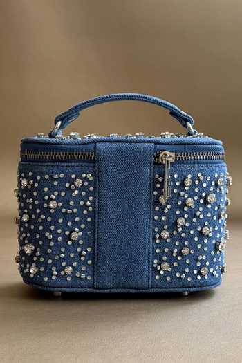 Plode Denim Embellished Structured Vanity Bag 