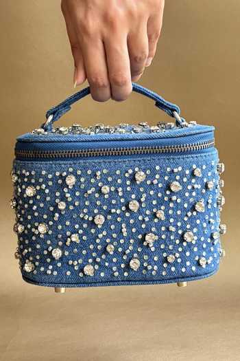 Plode Denim Embellished Structured Vanity Bag 