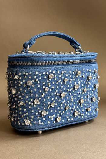 Buy_Plode_Blue Denim Embellished Structured Vanity Bag _Online_at_Aza_Fashions