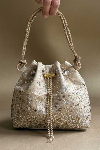 Plode_Gold Starlit Embellished Bucket Bag _Online_at_Aza_Fashions