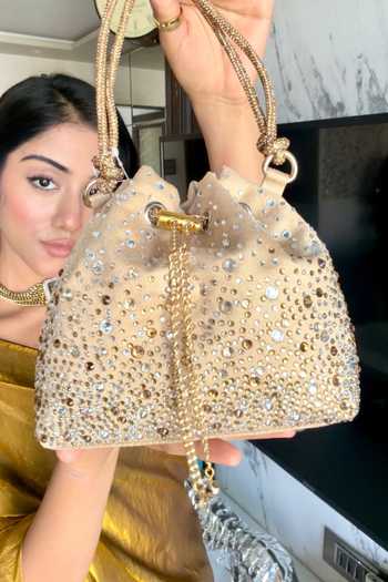 Buy_Plode_Gold Starlit Embellished Bucket Bag _Online_at_Aza_Fashions