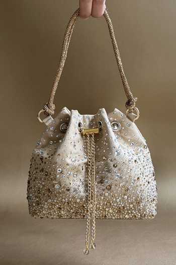Plode_Gold Starlit Embellished Bucket Bag _at_Aza_Fashions