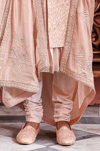 Yajy By Aditya Jain_Rose Gold Silk Shahi Boishakh Embroidered Sherwani Set _Online_at_Aza_Fashions
