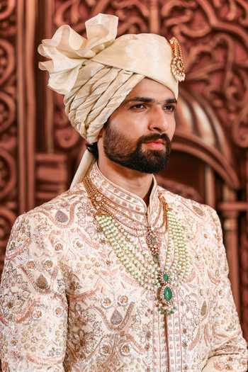 Buy_Yajy By Aditya Jain_Ivory Silk Darbaar Embroidered Sherwani Set _Online_at_Aza_Fashions