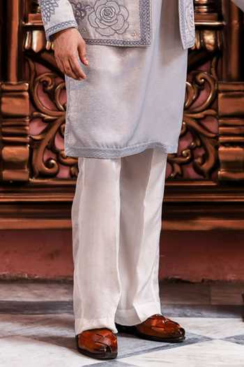 Yajy By Aditya Jain_Blue Silk Nobo Roop Rose Embroidered Jacket And Kurta Set _Online_at_Aza_Fashions