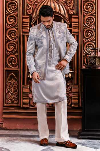 Yajy By Aditya Jain Nobo Roop Rose Embroidered Jacket & Kurta Set 