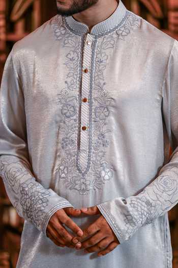 Buy_Yajy By Aditya Jain_Blue Silk Nobo Roop Rose Embroidered Jacket And Kurta Set 