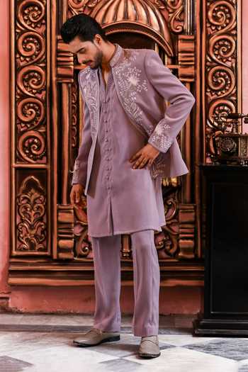 Buy_Yajy By Aditya Jain_Purple Suiting Rong Verse Embroidered Jacket And Kurta Set _Online_at_Aza_Fashions