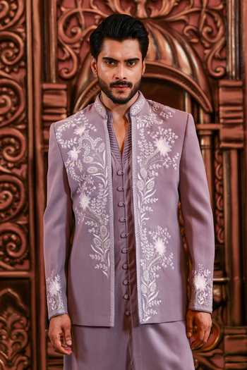 Yajy By Aditya Jain_Purple Suiting Rong Verse Embroidered Jacket And Kurta Set _at_Aza_Fashions