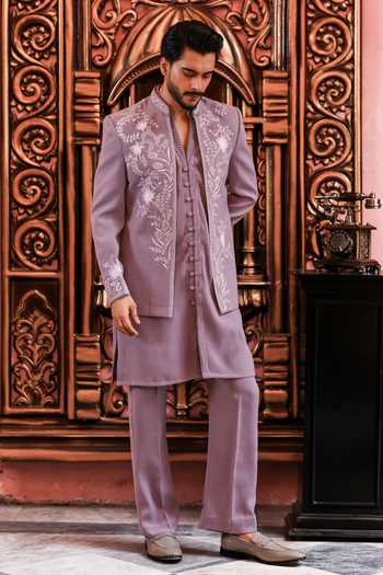 Shop_Yajy By Aditya Jain_Purple Suiting Rong Verse Embroidered Jacket And Kurta Set 