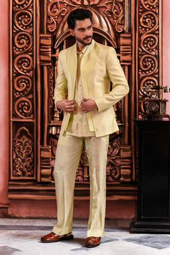 Buy_Yajy By Aditya Jain_Green Silk Udayan Pintucked Jacket And Pant Set 