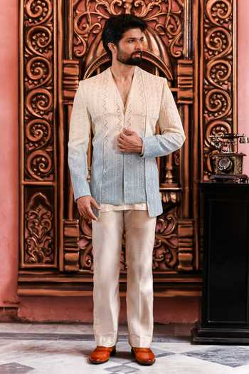 Yajy By Aditya Jain Nobonil Ombre Chikankari Jacket Pant Set 