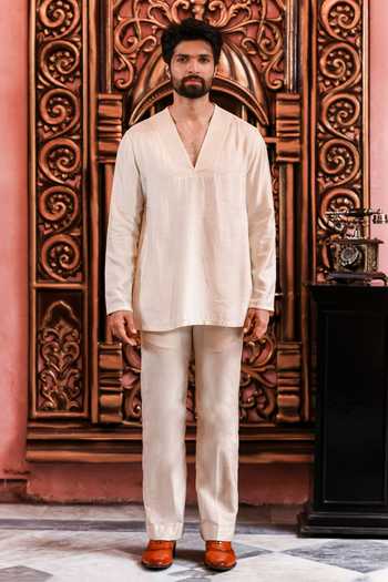 Shop_Yajy By Aditya Jain_Blue Nobonil Ombre Chikankari Jacket Pant Set _Online_at_Aza_Fashions