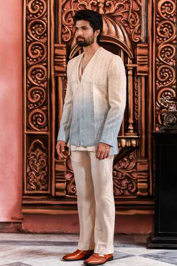 Buy_Yajy By Aditya Jain_Blue Nobonil Ombre Chikankari Jacket Pant Set 