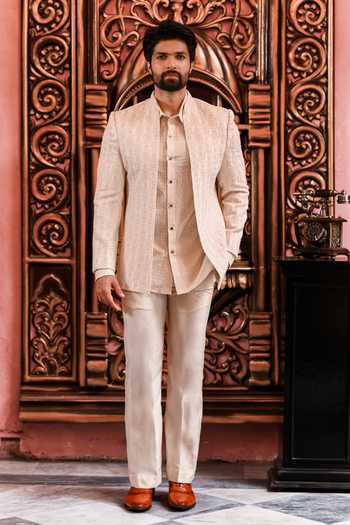 Yajy By Aditya Jain Urban Nawabi Chikankari Jacket & Pant Set 