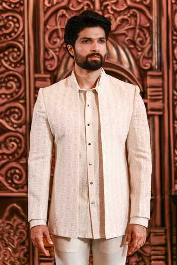 Buy_Yajy By Aditya Jain_Ivory Urban Nawabi Chikankari Jacket And Pant Set 