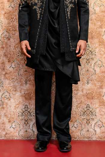 Yajy By Aditya Jain Black Suiting Shahi Mehfil Embroidered Jacket And Kurta Set Online at Aza Fashions Yajy By Aditya Jain_Black Suiting Shahi Mehfil Embroidered Jacket And Kurta Set _Online_at_Aza_Fashions