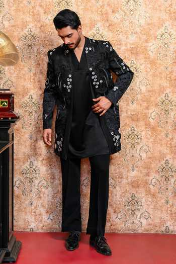Yajy By Aditya Jain_Black Suiting Baishakhi Sahi Embroidered Jacket And Kurta Set _at_Aza_Fashions