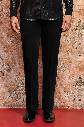 Yajy By Aditya Jain_Black Spandex Ashva Utsav Embroidered Blazer And Pant Set _Online_at_Aza_Fashions