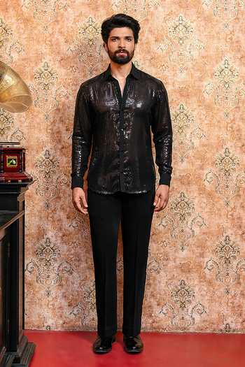 Buy_Yajy By Aditya Jain_Black Spandex Ashva Utsav Embroidered Blazer And Pant Set 