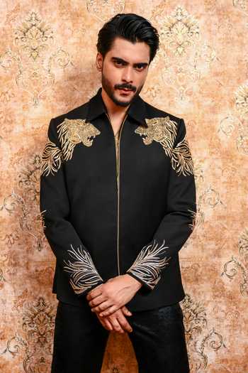 Yajy By Aditya Jain Kaalo Karigari Cutdana Bomber Jacket 