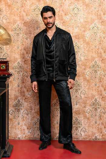 Shop Yajy By Aditya Jain Black Suiting Raatriwaaj Cutdana Embellished Bomber Jacket Online at Aza Fashions Shop_Yajy By Aditya Jain_Black Suiting Raatriwaaj Cutdana Embellished Bomber Jacket _Online_at_Aza_Fashions