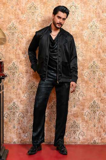 Yajy By Aditya Jain Black Suiting Raatriwaaj Cutdana Embellished Bomber Jacket at Aza Fashions Yajy By Aditya Jain_Black Suiting Raatriwaaj Cutdana Embellished Bomber Jacket _at_Aza_Fashions