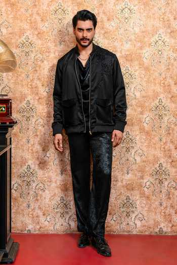Buy Yajy By Aditya Jain Black Suiting Raatriwaaj Cutdana Embellished Bomber Jacket Buy_Yajy By Aditya Jain_Black Suiting Raatriwaaj Cutdana Embellished Bomber Jacket