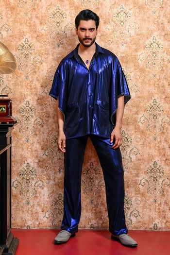 Yajy By Aditya Jain_Blue Spandex Neelanjana Sequin Kaftan And Pant Co-ord Set _at_Aza_Fashions