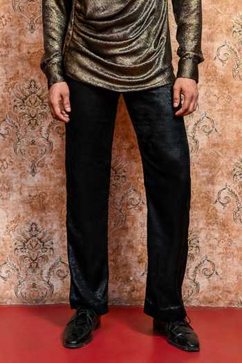 Yajy By Aditya Jain_Gold Crepe Swarna Draped Cowl T-shirt And Pant Set _Online_at_Aza_Fashions