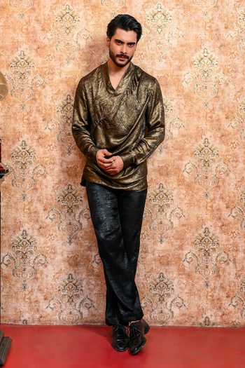 Yajy By Aditya Jain Swarna Draped Cowl T-shirt & Pant Set 