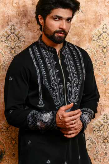 Buy Yajy By Aditya Jain Black Suiting Ebon Dhushor Embroidered Kurta And Pant Set Online at Aza Fashions Buy_Yajy By Aditya Jain_Black Suiting Ebon Dhushor Embroidered Kurta And Pant Set _Online_at_Aza_Fashions