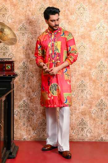 Yajy By Aditya Jain_Pink Muslin Arunima Printed Kurta And Pant Set _at_Aza_Fashions