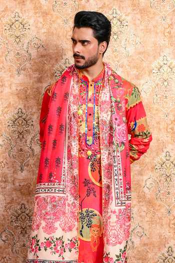 Buy_Yajy By Aditya Jain_Pink Muslin Arunima Printed Kurta Set _Online_at_Aza_Fashions
