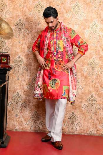 Shop_Yajy By Aditya Jain_Pink Muslin Arunima Printed Kurta Set _Online_at_Aza_Fashions