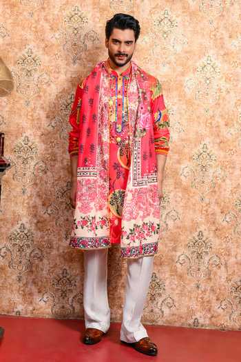 Yajy By Aditya Jain_Pink Muslin Arunima Printed Kurta Set _at_Aza_Fashions